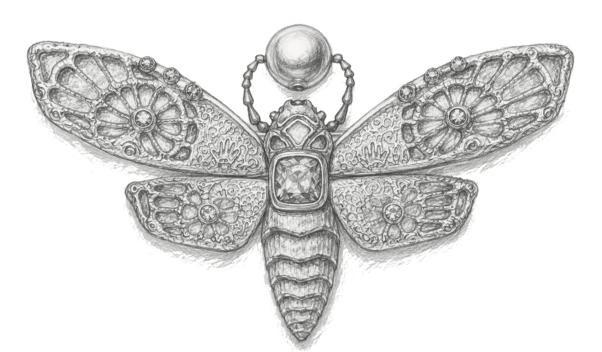 cicada brooch gold enamel sketch